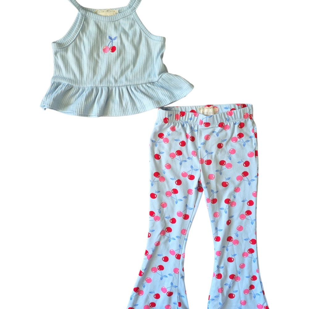 btween Cherry Print Kids Pajama Set - Light Blue and Red